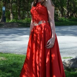 2 Piece Red Prom Dress